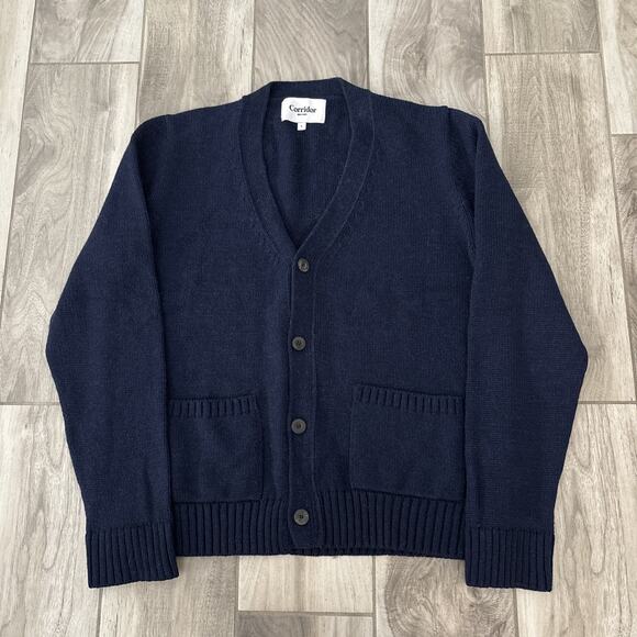 Corridor New York Navy Blue Cardigan Baby Alpaca & Merino Wool Size Large - Picture 1 of 12